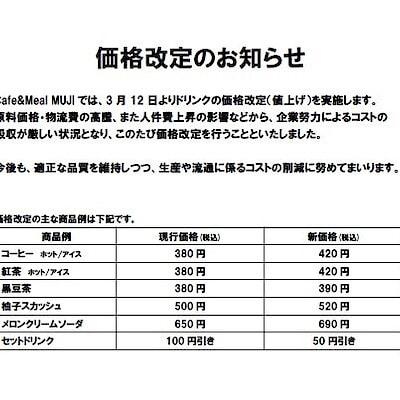 お知らせ｜無印良品 Cafe＆MealMUJI吉祥寺マルイ